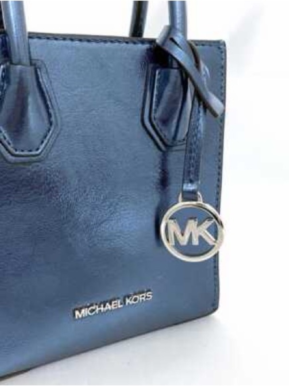 Michael Kors XS Mercer Metallic Navy Blue leather Mini Satchel crossbody NWOT - Picture 8 of 16
